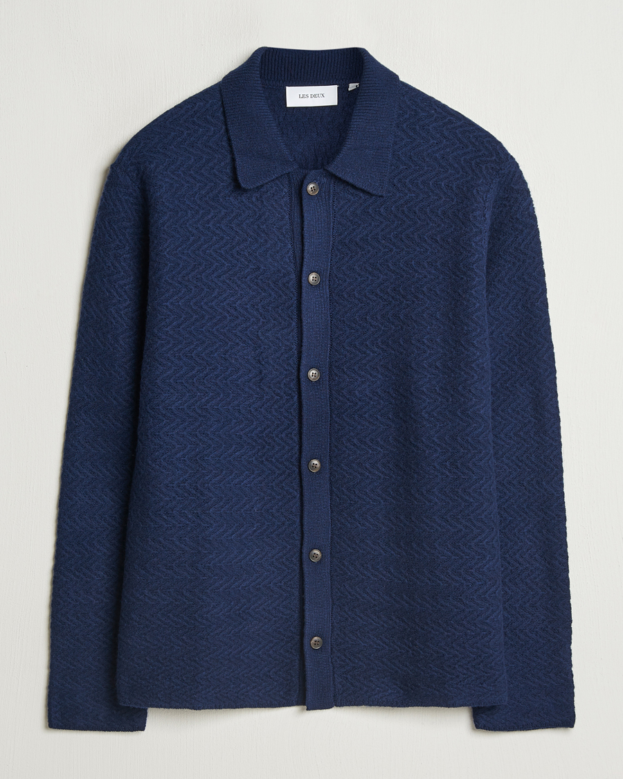 Hombres | Jerséis y prendas de punto | LES DEUX | Finnegan Knit Shirt Cardigan Dark Navy