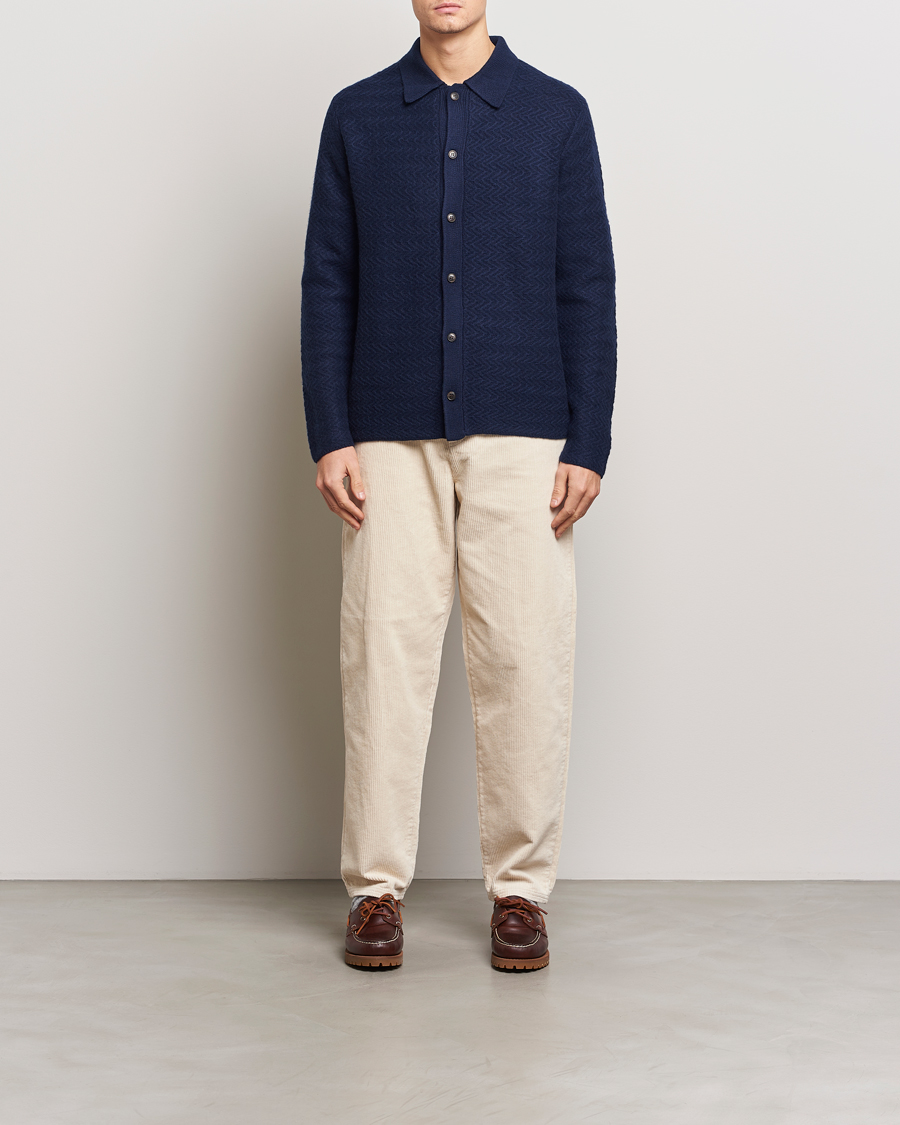 Hombres | Jerséis y prendas de punto | LES DEUX | Finnegan Knit Shirt Cardigan Dark Navy