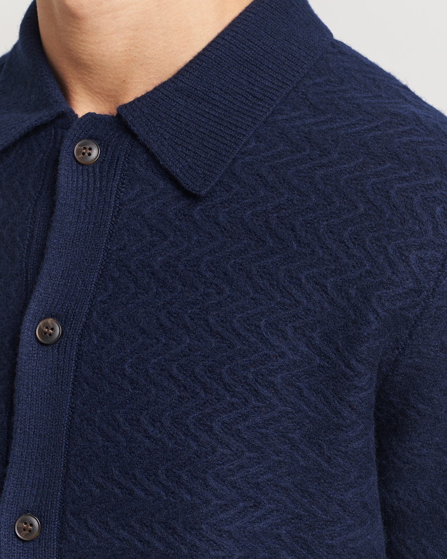 Hombres | Jerséis y prendas de punto | LES DEUX | Finnegan Knit Shirt Cardigan Dark Navy