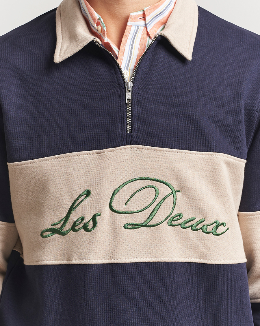 Hombres | Jerséis y prendas de punto | LES DEUX | Cory Zipper Rugby Sweatshirt Dark Navy/Ivory