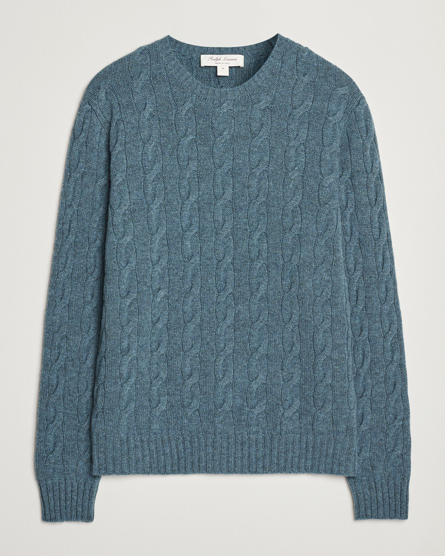 Hombres | Jerséis y prendas de punto | Ralph Lauren Purple Label | Cashmere Cable Sweater Blue Melange