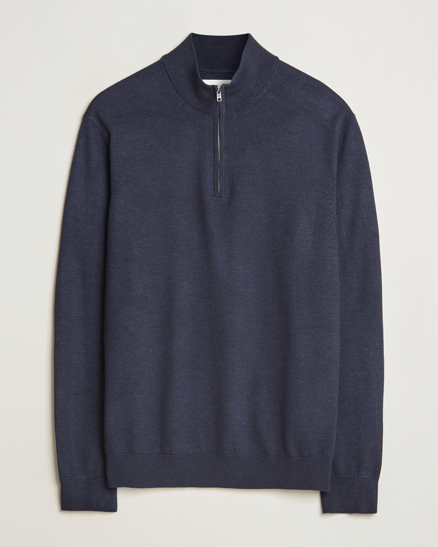 Hombres | Jerséis y prendas de punto | NN07 | Sergio Merino Knitted Half Zip Navy Melange