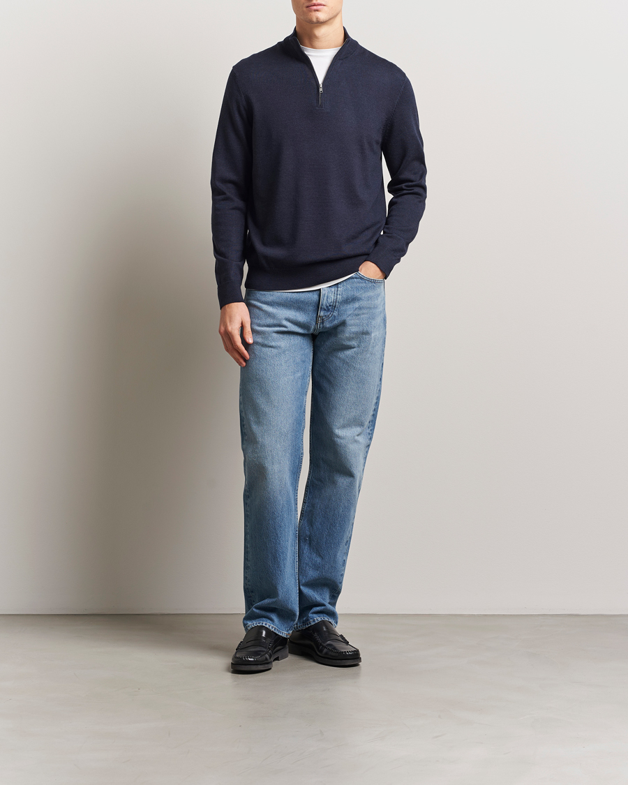 Hombres | Jerséis y prendas de punto | NN07 | Sergio Merino Knitted Half Zip Navy Melange