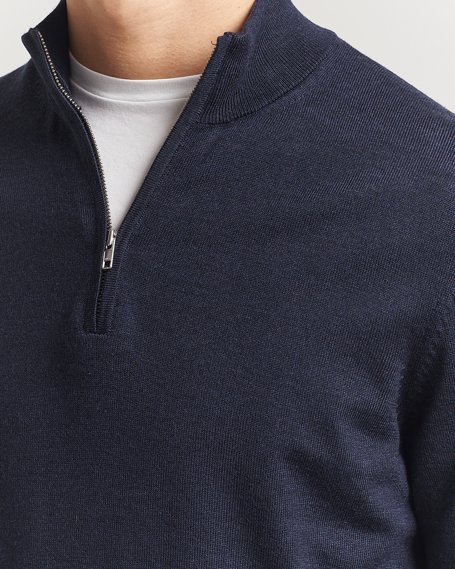 Hombres | Jerséis y prendas de punto | NN07 | Sergio Merino Knitted Half Zip Navy Melange