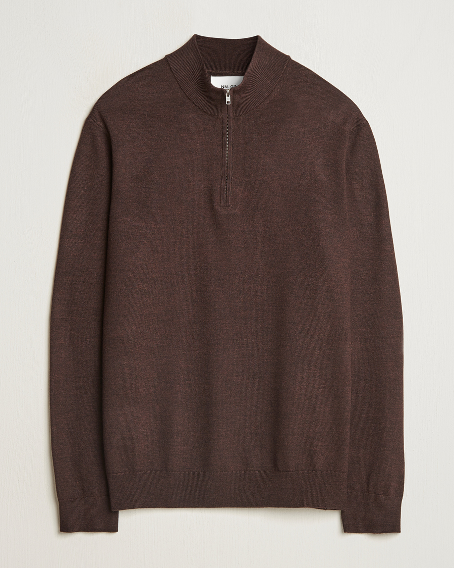 Hombres | Jerséis y prendas de punto | NN07 | Sergio Merino Knitted Half Zip Brown Melange