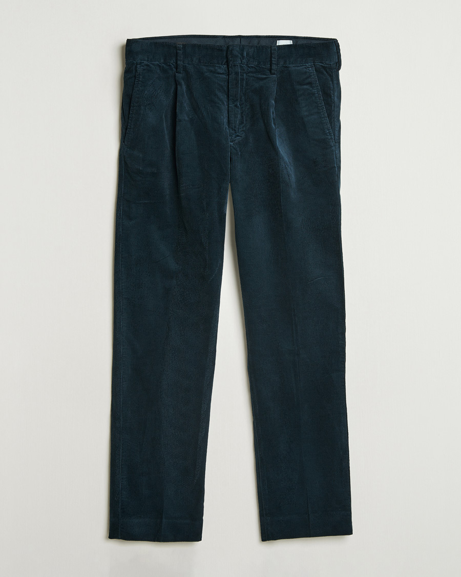 Hombres | Pantalones | NN07 | Bill Pleated Corduroy Pants Navy Blue