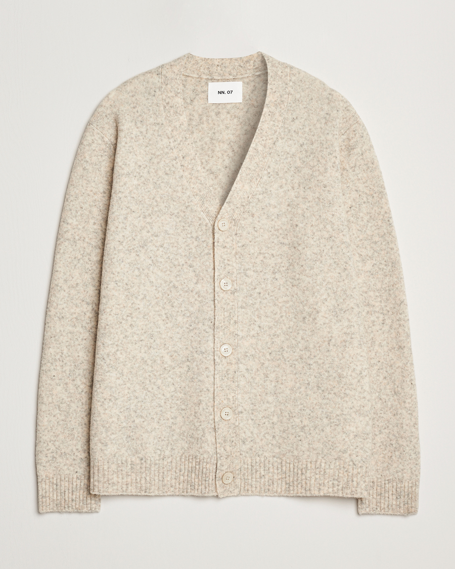 Hombres | Jerséis y prendas de punto | NN07 | John Wool Knitted Cardigan White Peppar