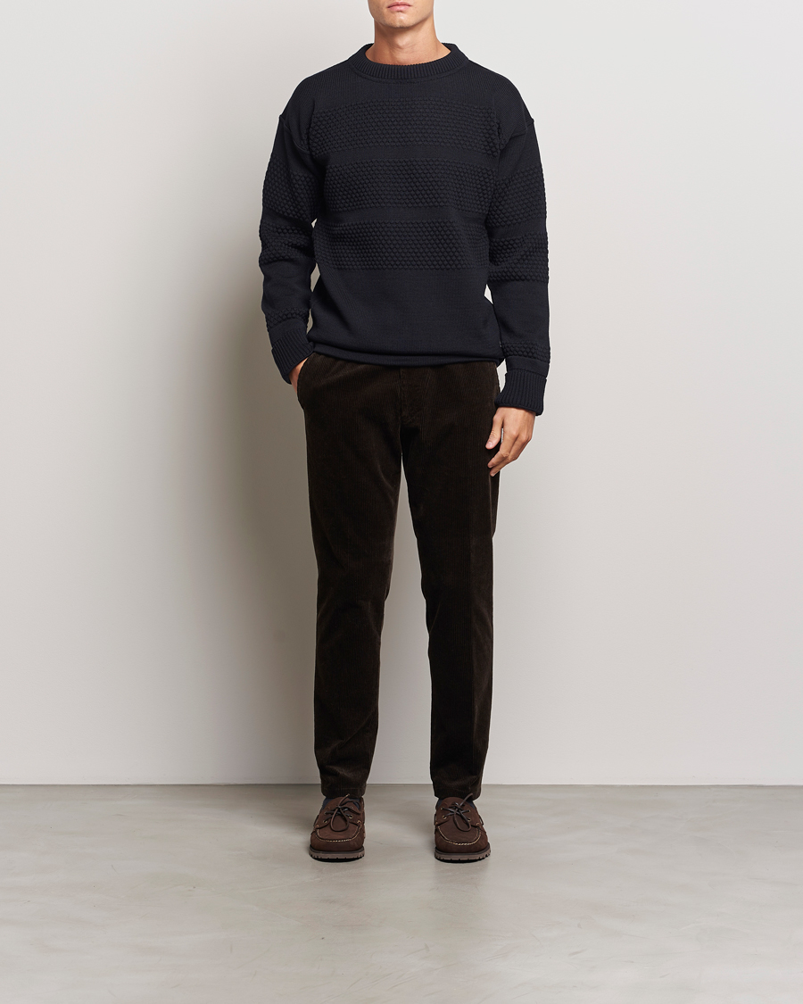 Hombres | Jerséis y prendas de punto | S.N.S. Herning | Fisherman Wool Crew Neck Sweater Navy Blue