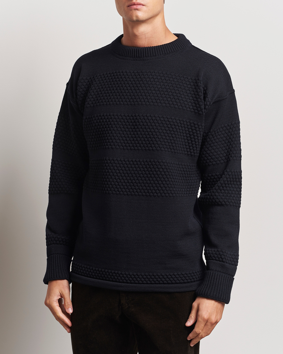 Hombres | Jerséis y prendas de punto | S.N.S. Herning | Fisherman Wool Crew Neck Sweater Navy Blue