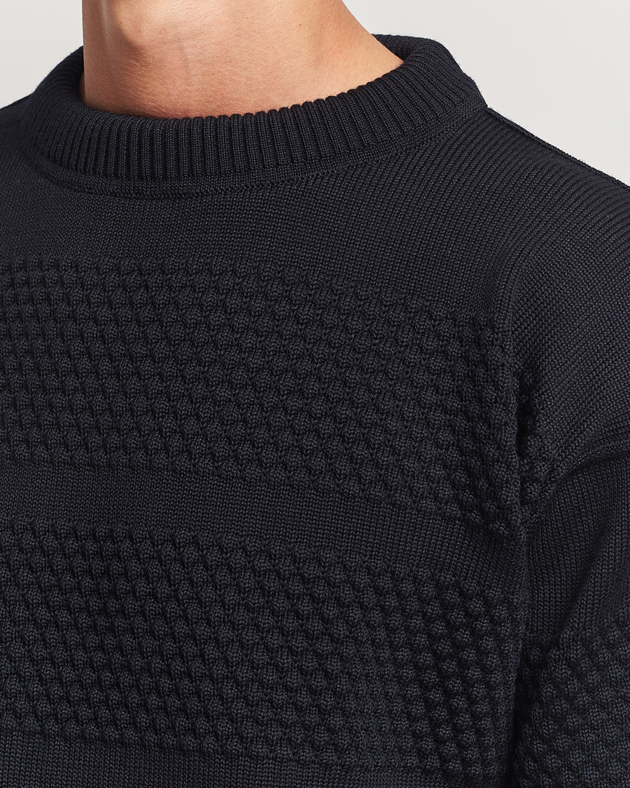 Hombres | Jerséis y prendas de punto | S.N.S. Herning | Fisherman Wool Crew Neck Sweater Navy Blue