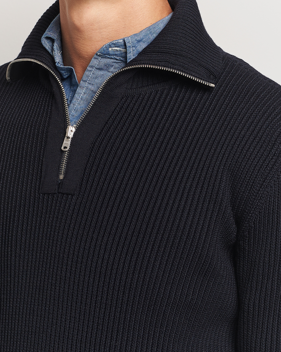 Hombres | Jerséis y prendas de punto | S.N.S. Herning | Fender Wool Half Zip Navy Blue
