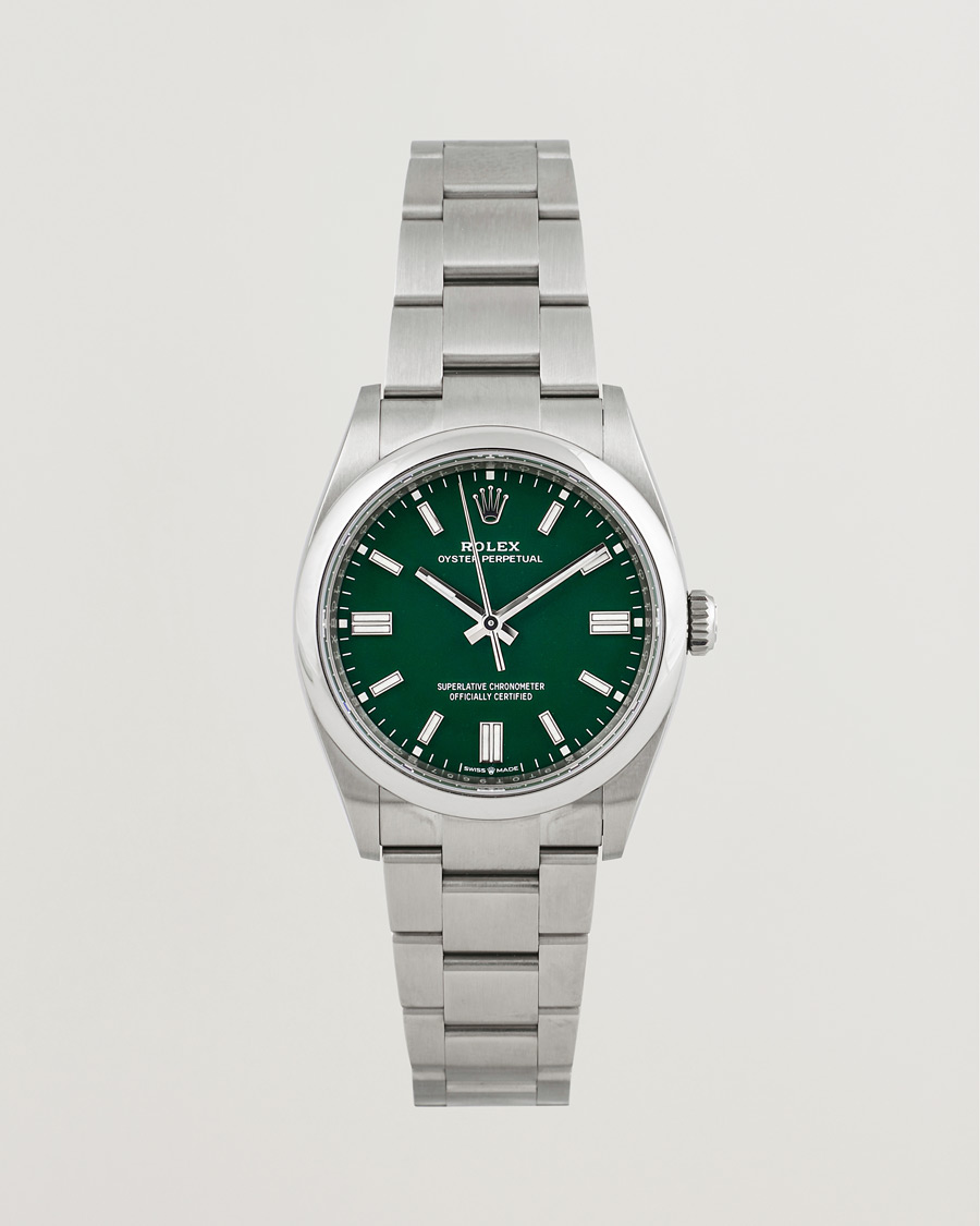Hombres | Rolex Pre-Owned Oyster Perpetual 36 126000 Steel Green Silver | Rolex Pre-Owned | Oyster Perpetual 36 126000 Steel Green Silver