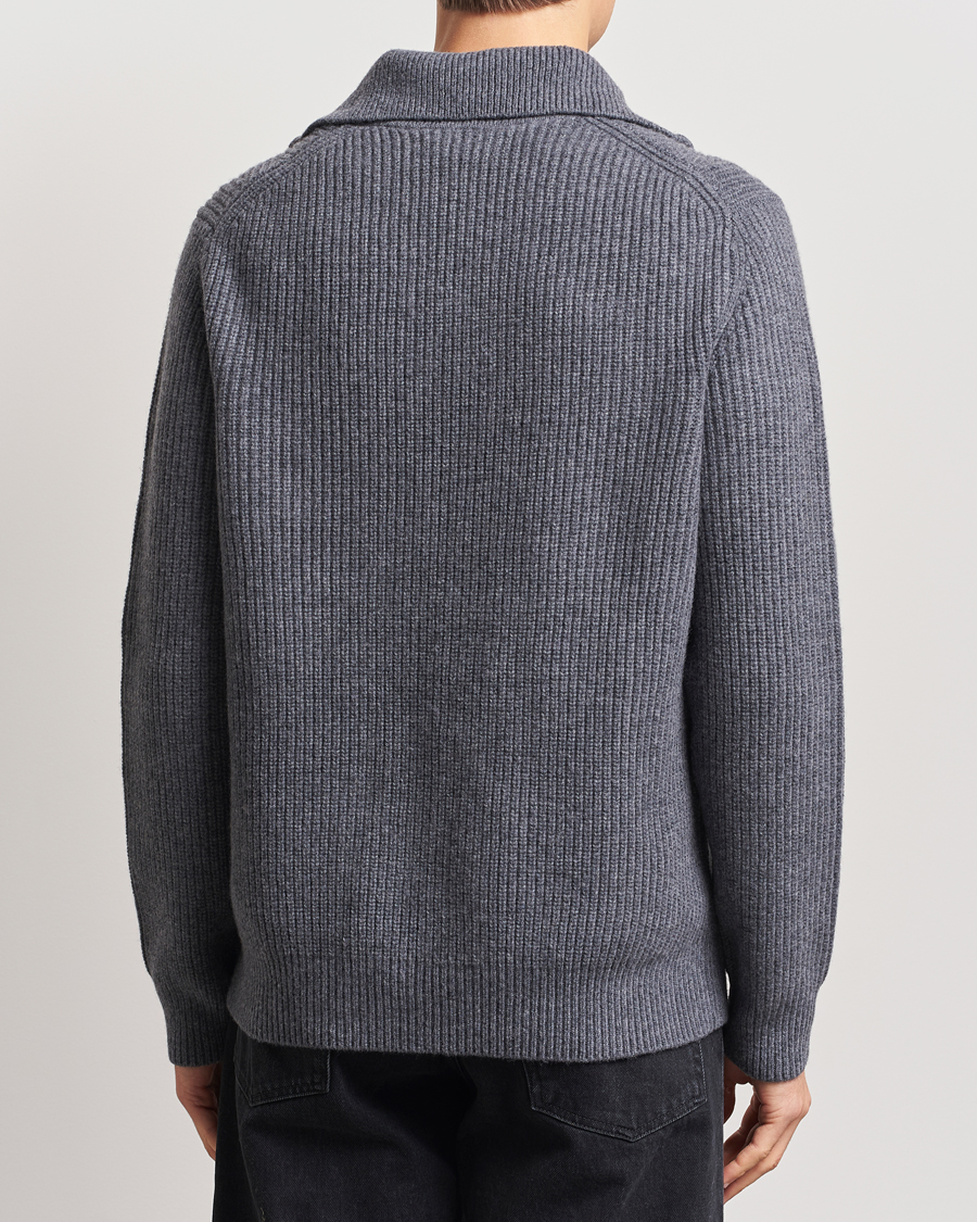 Hombres | Jerséis y prendas de punto | Samsøe Samsøe | Jacks Merino Rib Knitted Half Zip Charcoal