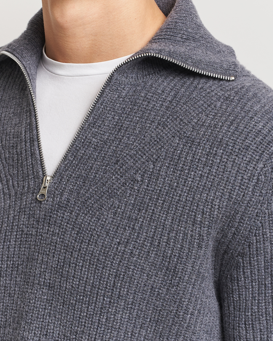 Hombres | Jerséis y prendas de punto | Samsøe Samsøe | Jacks Merino Rib Knitted Half Zip Charcoal