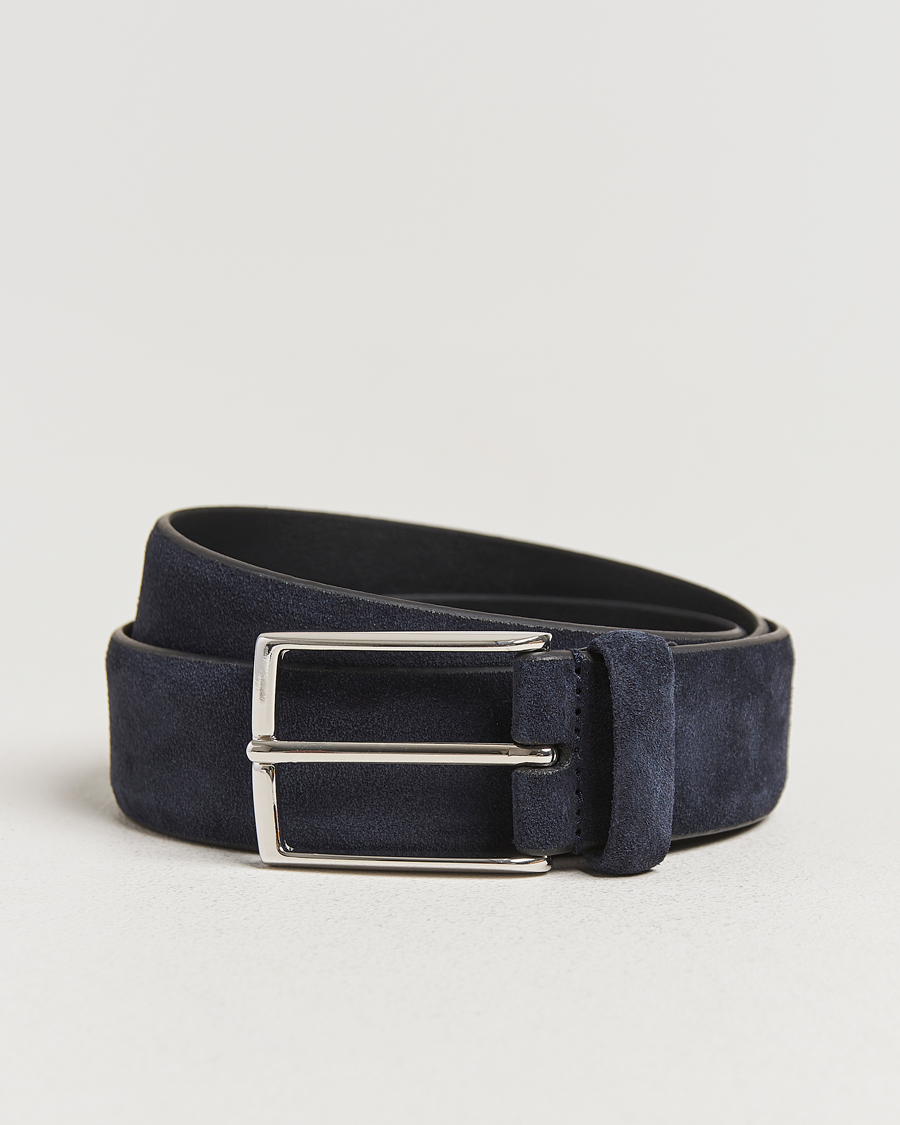 Hombres | Cinturones | Anderson's | Calf Suede 3,5 cm Belt Navy