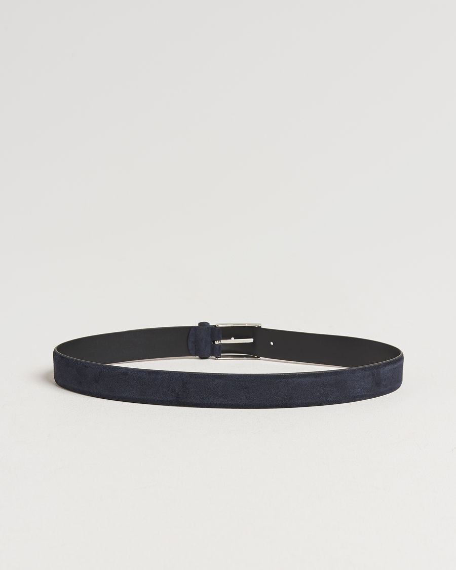 Hombres | Cinturones | Anderson's | Calf Suede 3,5 cm Belt Navy