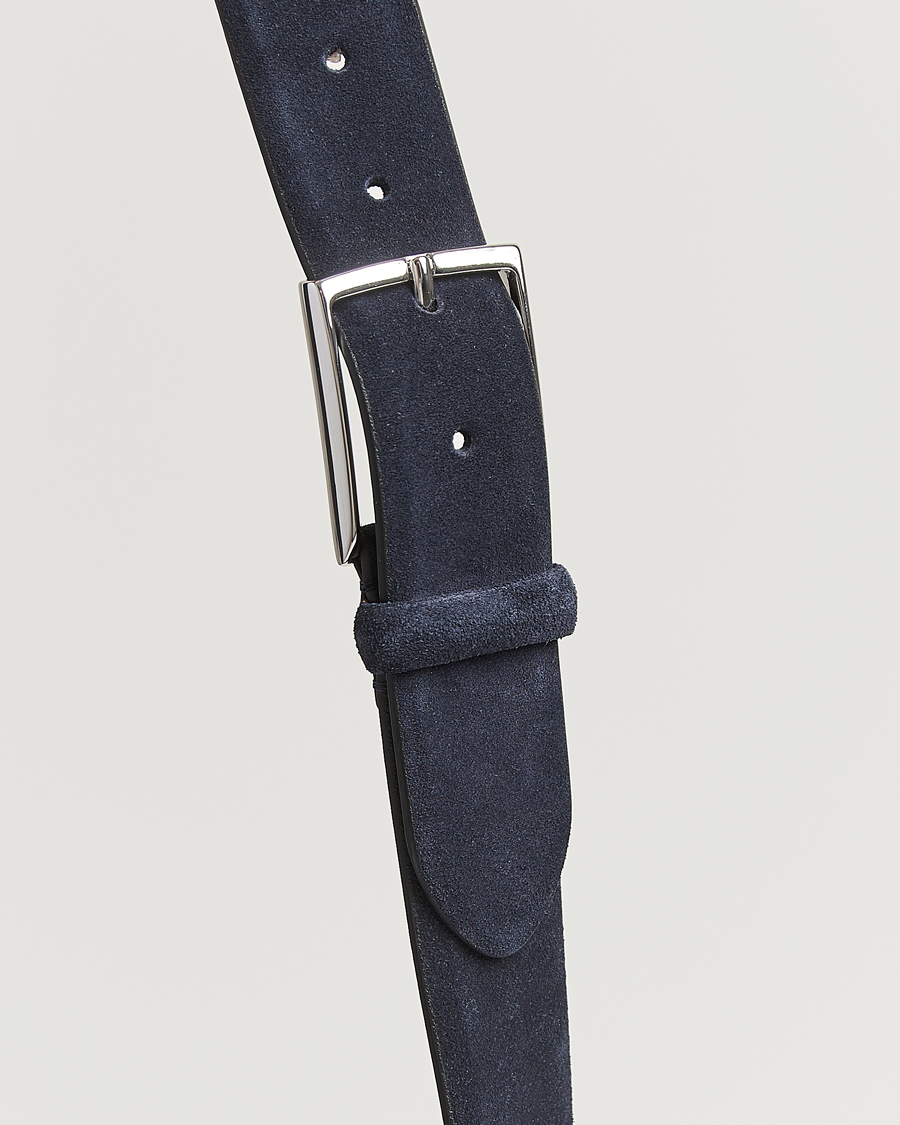 Hombres | Cinturones | Anderson's | Calf Suede 3,5 cm Belt Navy