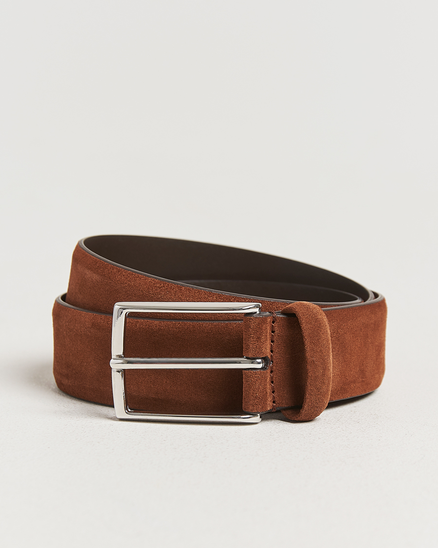Hombres | Cinturones | Anderson's | Calf Suede 3,5 cm Belt Tobacco