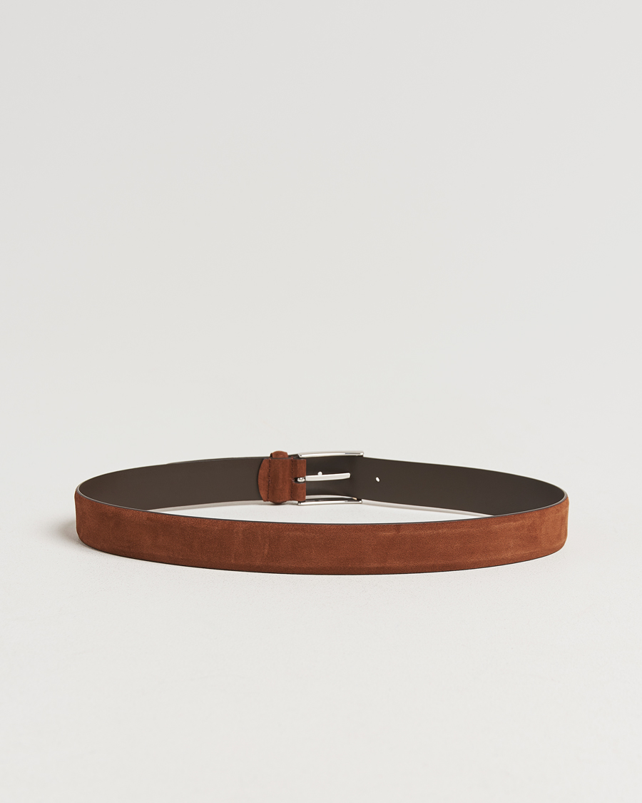 Hombres | Cinturones | Anderson's | Calf Suede 3,5 cm Belt Tobacco