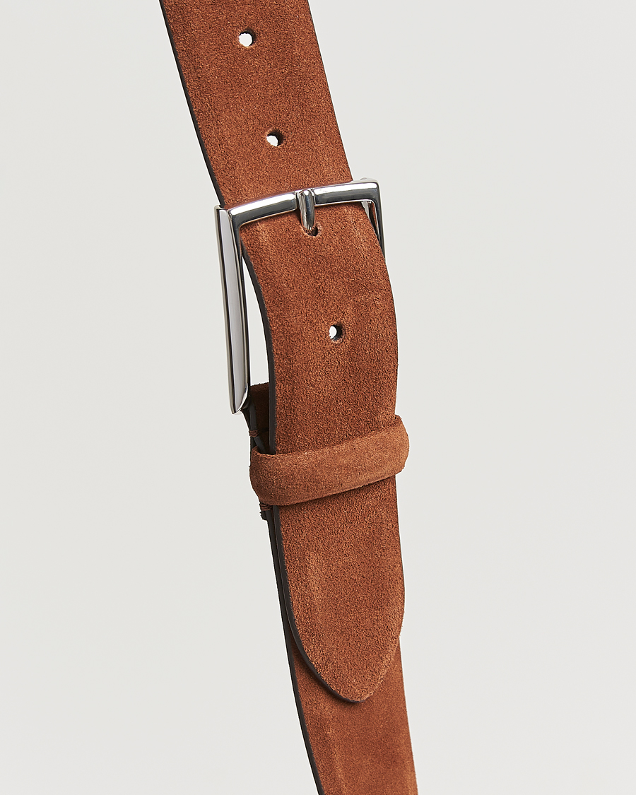 Hombres | Cinturones | Anderson's | Calf Suede 3,5 cm Belt Tobacco