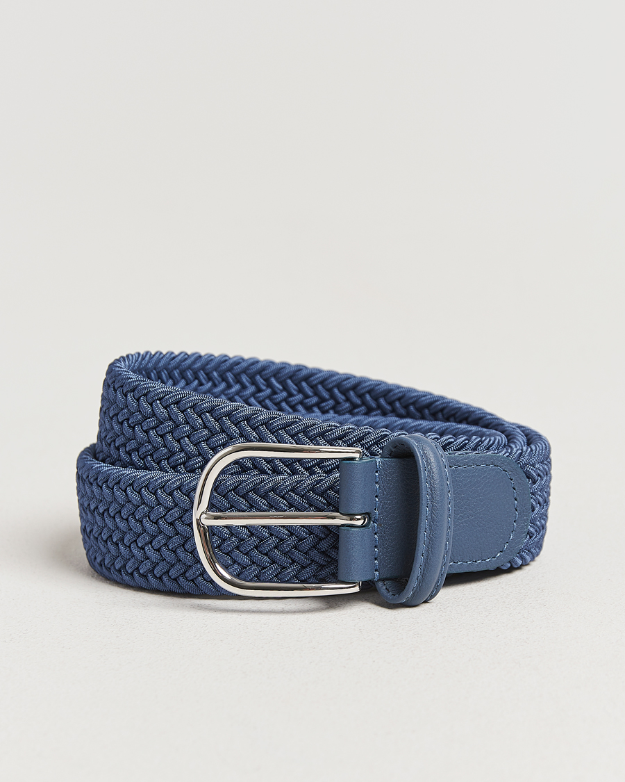 Hombres | Cinturones | Anderson's | Stretch Woven 3,5 cm Belt Air Force Blue