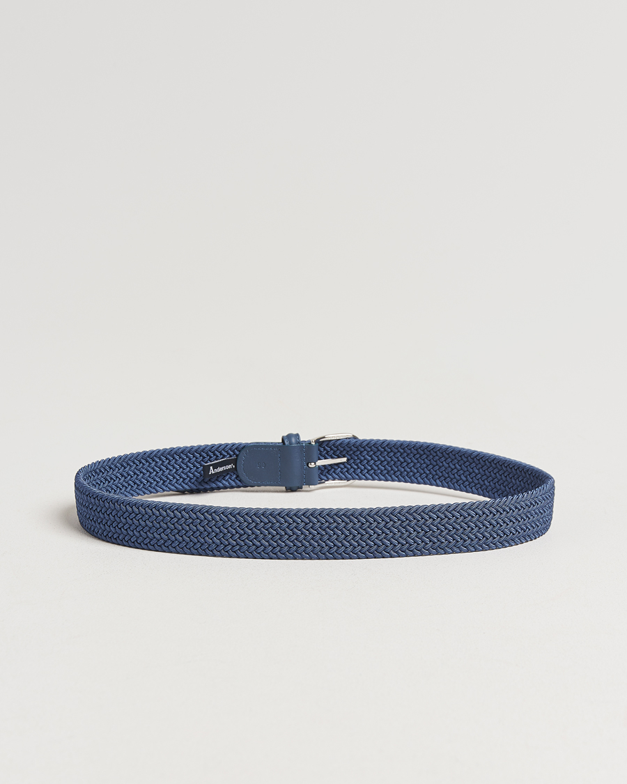 Hombres | Cinturones | Anderson's | Stretch Woven 3,5 cm Belt Air Force Blue