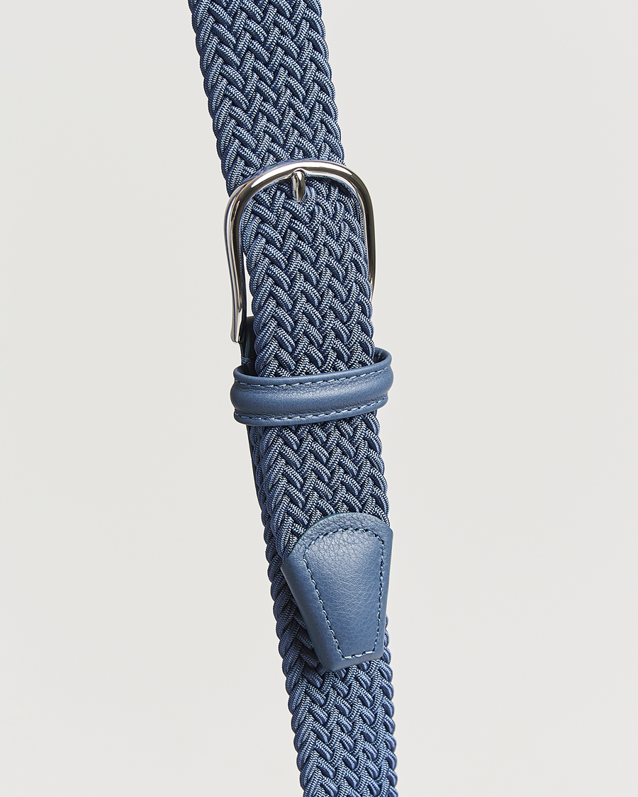 Hombres | Cinturones | Anderson's | Stretch Woven 3,5 cm Belt Air Force Blue