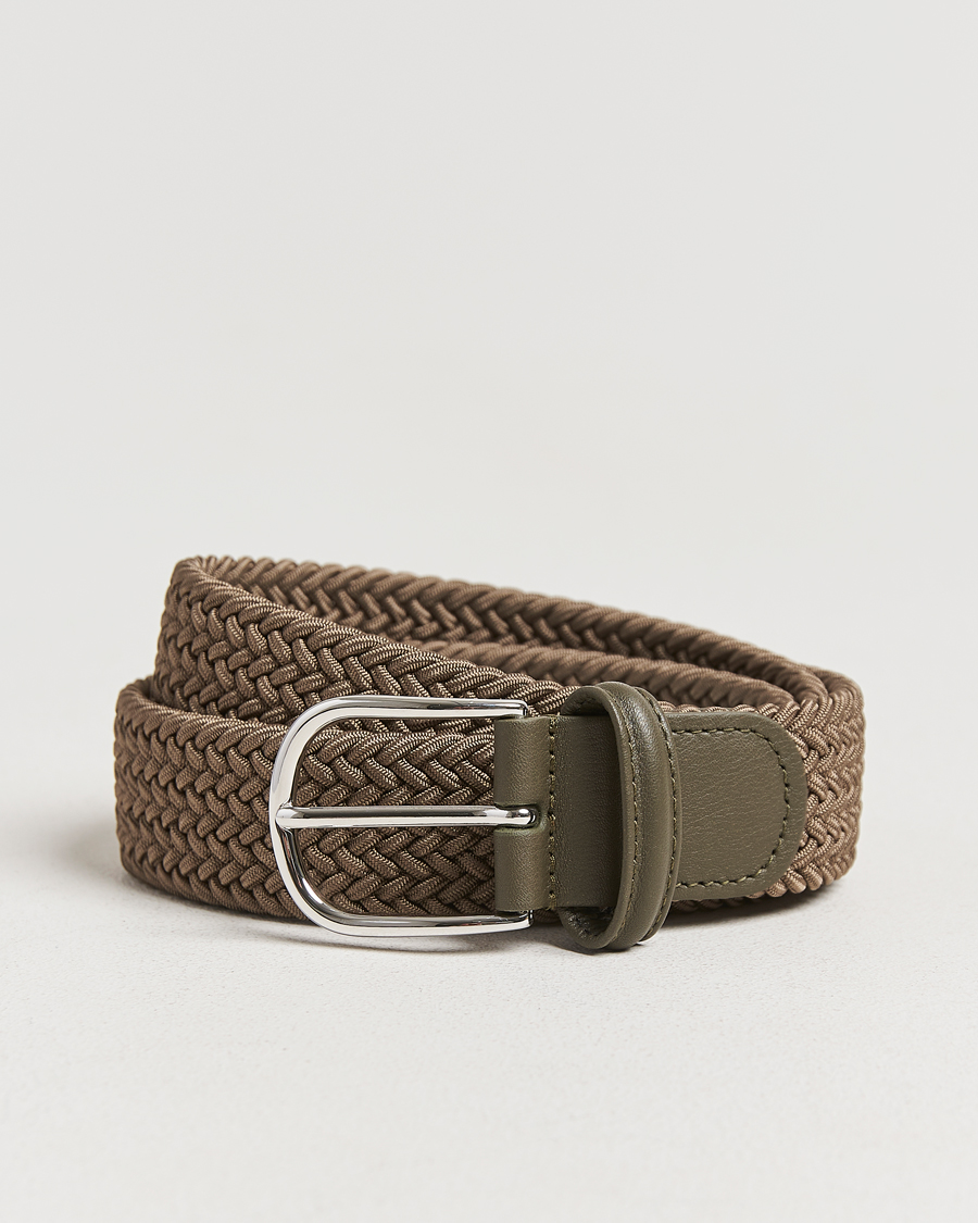 Hombres | Cinturones | Anderson's | Stretch Woven 3,5 cm Belt Khaki