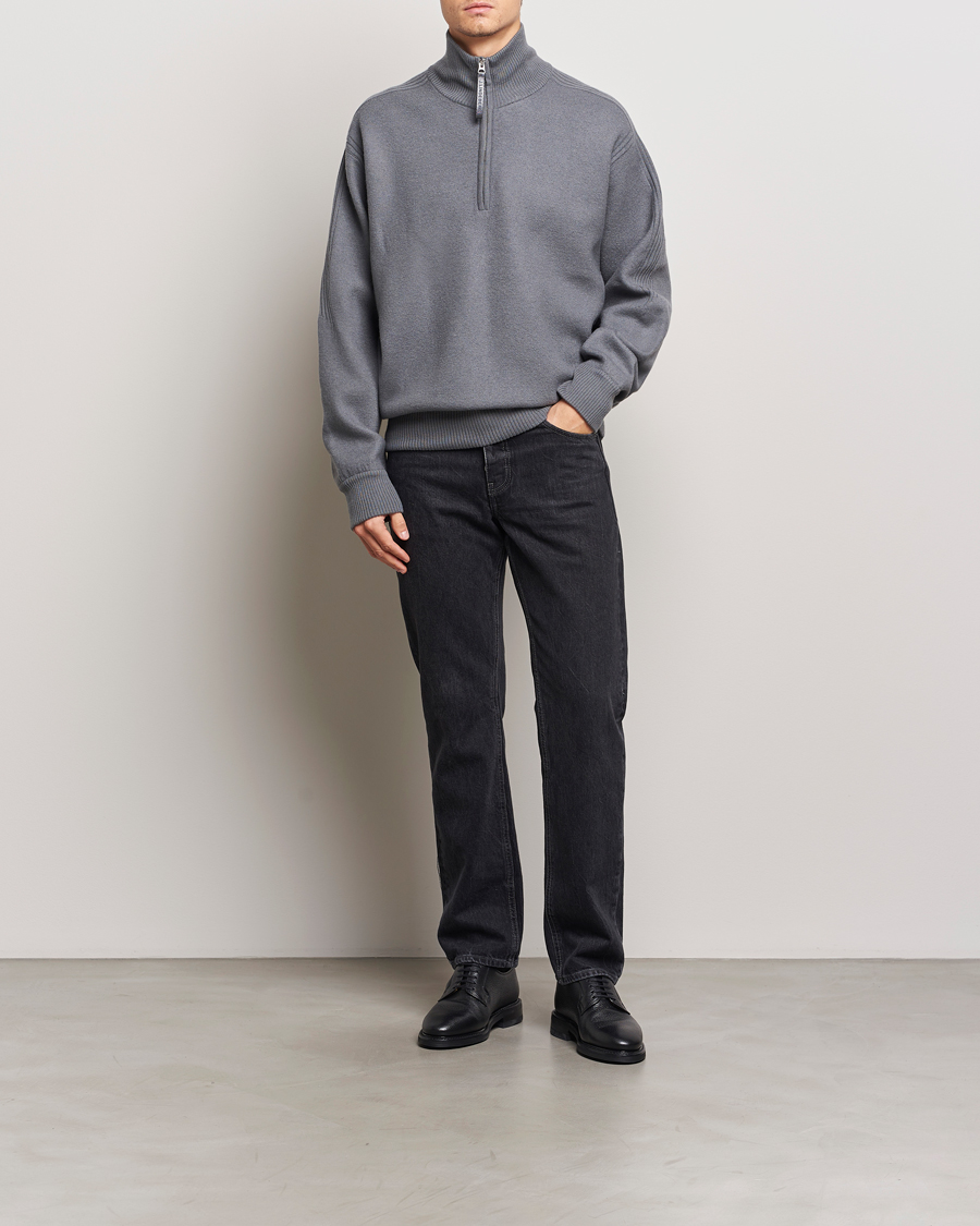 Hombres | Jerséis y prendas de punto | J.Lindeberg | Bon Boiled Wool Quarter Zip Lava Smoke