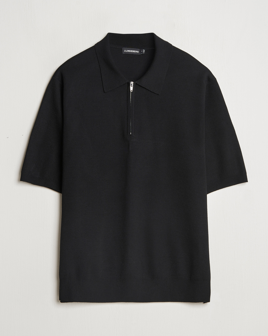 Hombres | Jerséis y prendas de punto | J.Lindeberg | Tyler Quarter Zip Knit Polo Black
