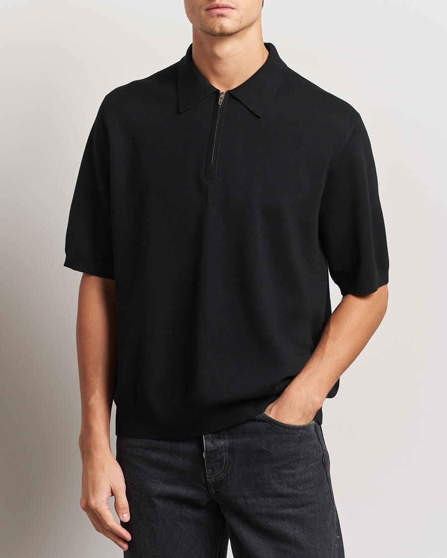 Hombres | Jerséis y prendas de punto | J.Lindeberg | Tyler Quarter Zip Knit Polo Black