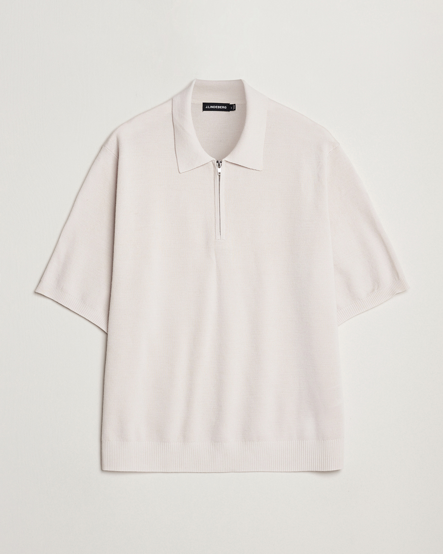 Hombres | Jerséis y prendas de punto | J.Lindeberg | Tyler Quarter Zip Knit Polo Moonbeam