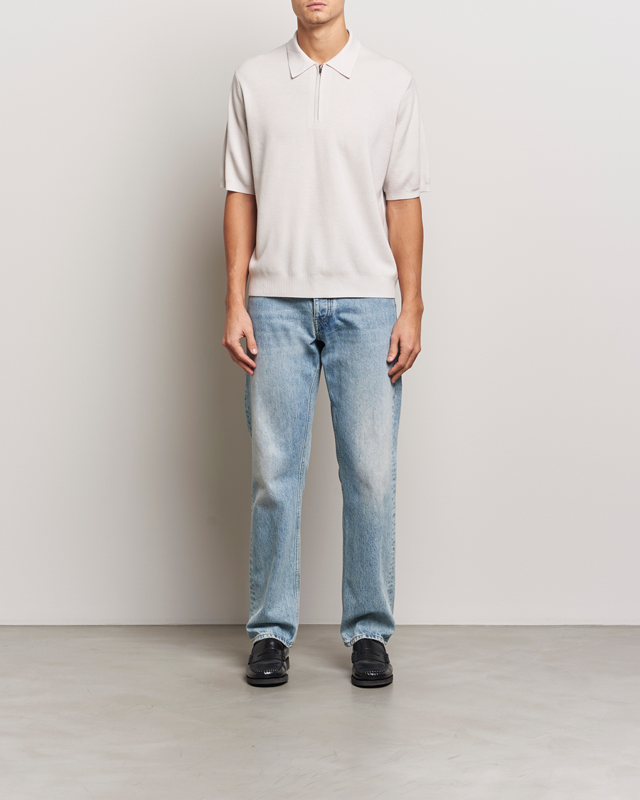 Hombres | Jerséis y prendas de punto | J.Lindeberg | Tyler Quarter Zip Knit Polo Moonbeam