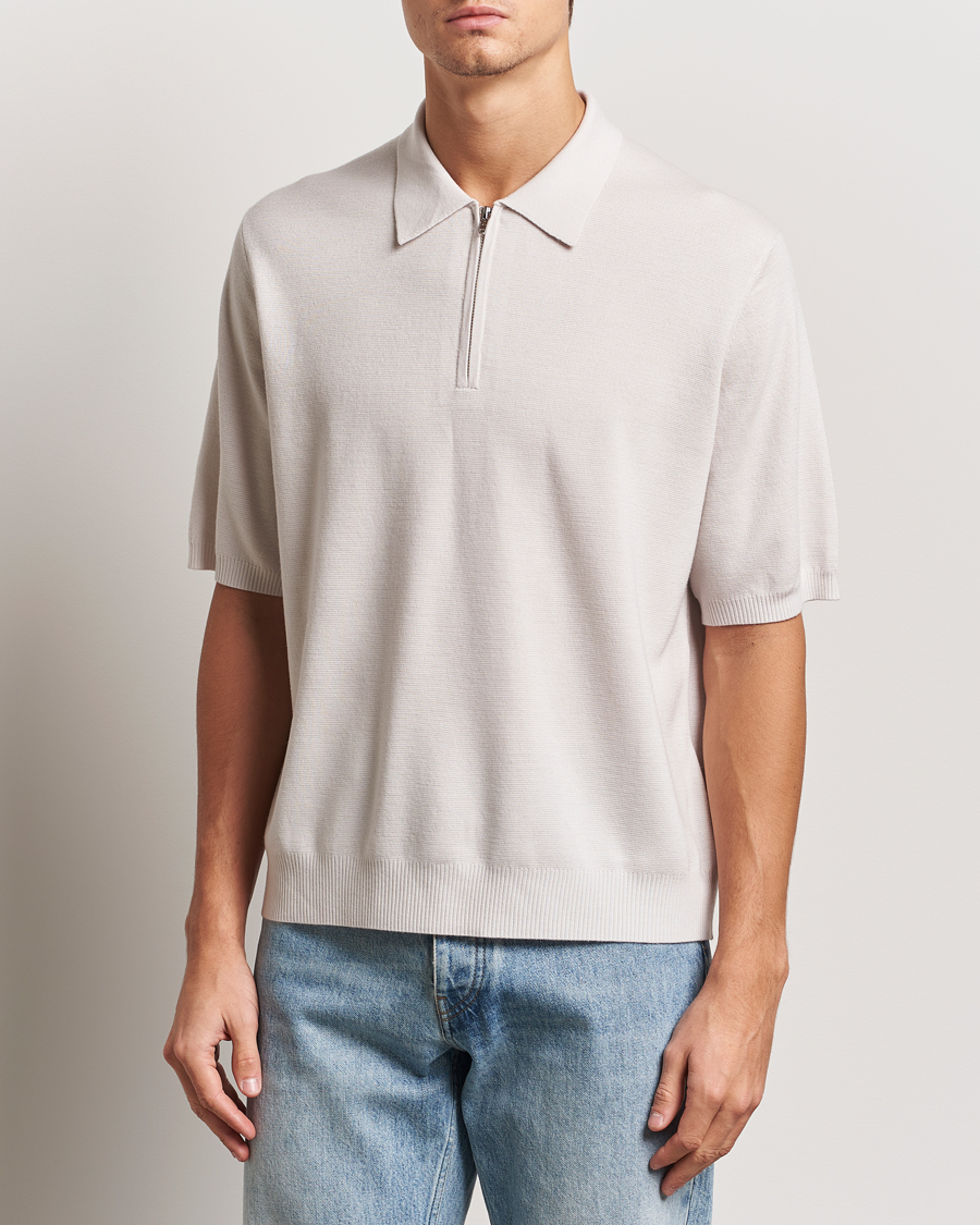 Hombres | Jerséis y prendas de punto | J.Lindeberg | Tyler Quarter Zip Knit Polo Moonbeam