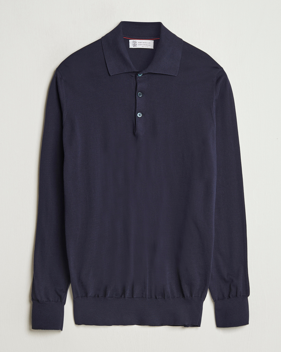 Hombres | Jerséis y prendas de punto | Brunello Cucinelli | Long Sleeve Polo Navy