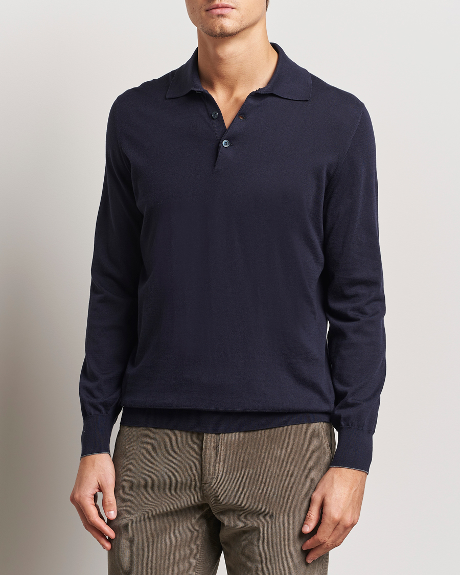 Hombres | Jerséis y prendas de punto | Brunello Cucinelli | Long Sleeve Polo Navy