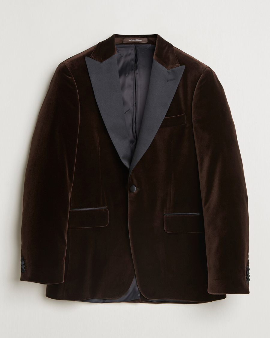 Hombres | Blazers | Oscar Jacobson | Frampton Velvet Tuxedo Blazer Brown
