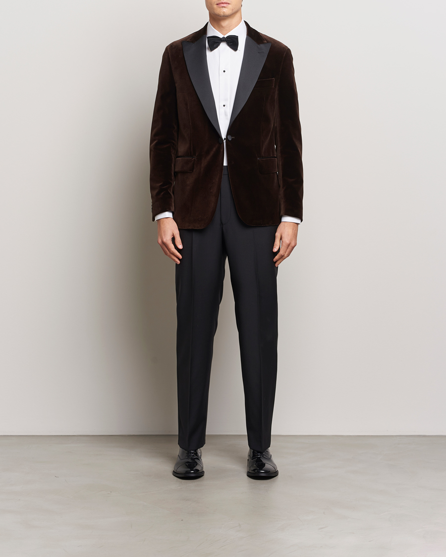 Hombres | Blazers | Oscar Jacobson | Frampton Velvet Tuxedo Blazer Brown