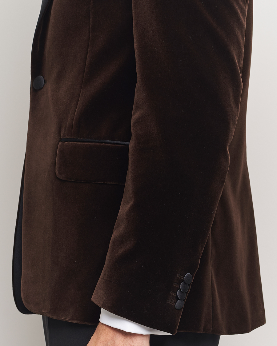 Hombres | Blazers | Oscar Jacobson | Frampton Velvet Tuxedo Blazer Brown