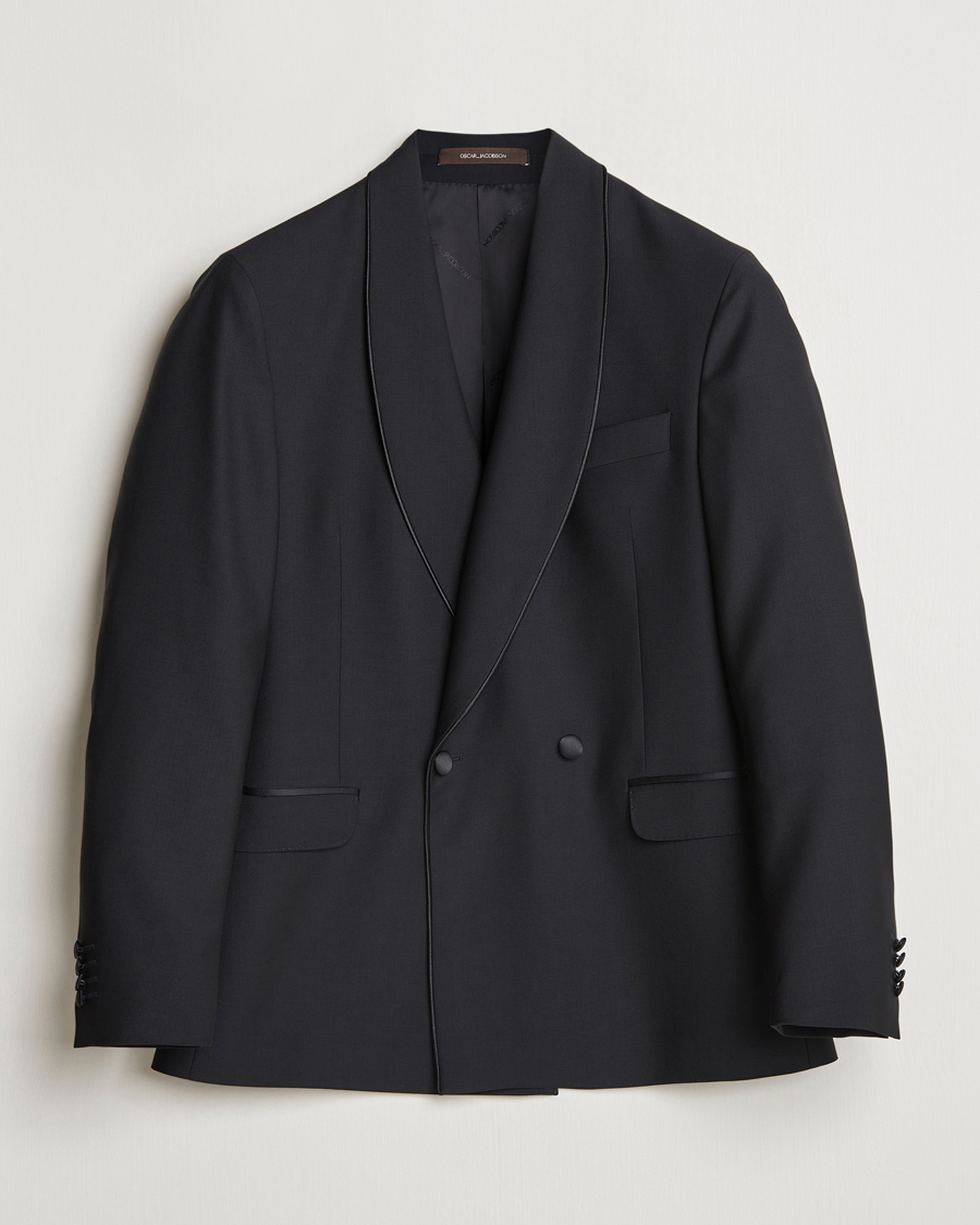 Hombres | Blazers | Oscar Jacobson | Fattore Double Breasted Tuxedo Blazer Black