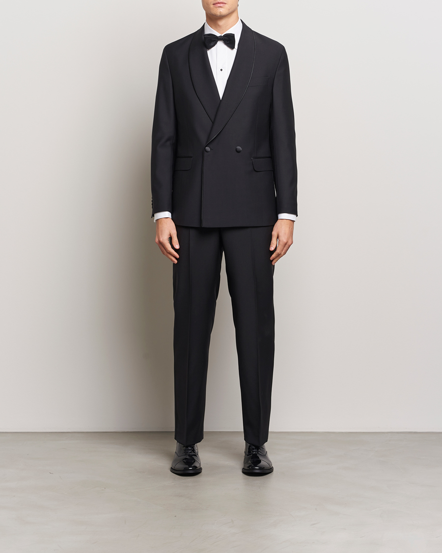 Hombres | Blazers | Oscar Jacobson | Fattore Double Breasted Tuxedo Blazer Black