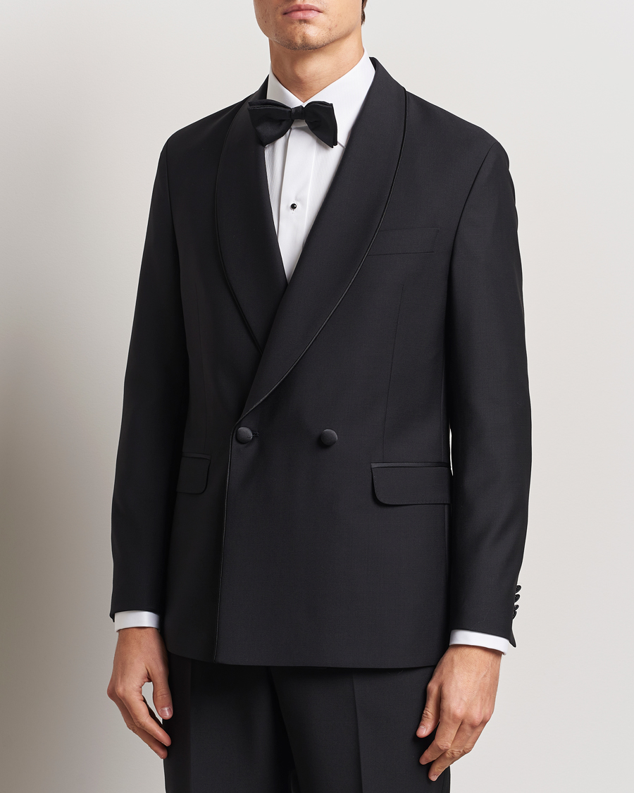 Hombres | Blazers | Oscar Jacobson | Fattore Double Breasted Tuxedo Blazer Black