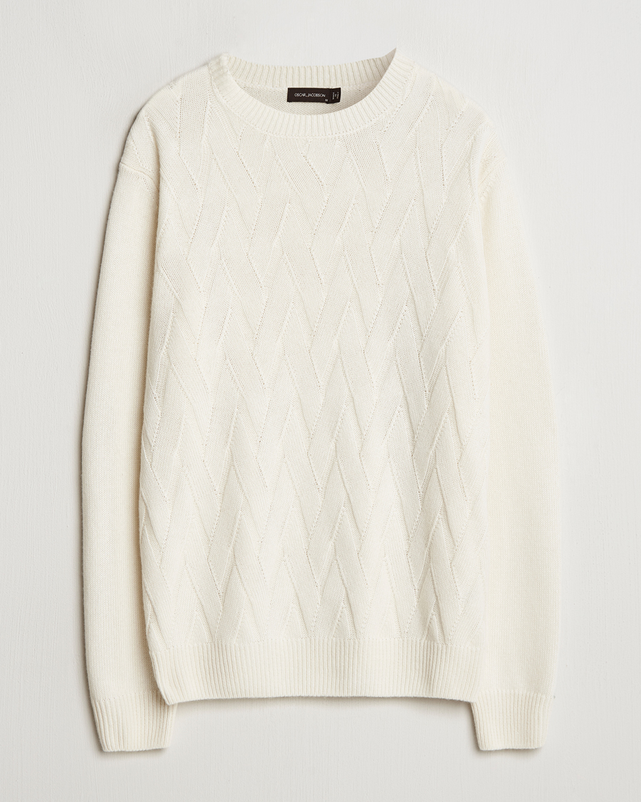 Hombres | Jerséis y prendas de punto | Oscar Jacobson | Aston Wool/Cashmere Knitted Roundneck Off White