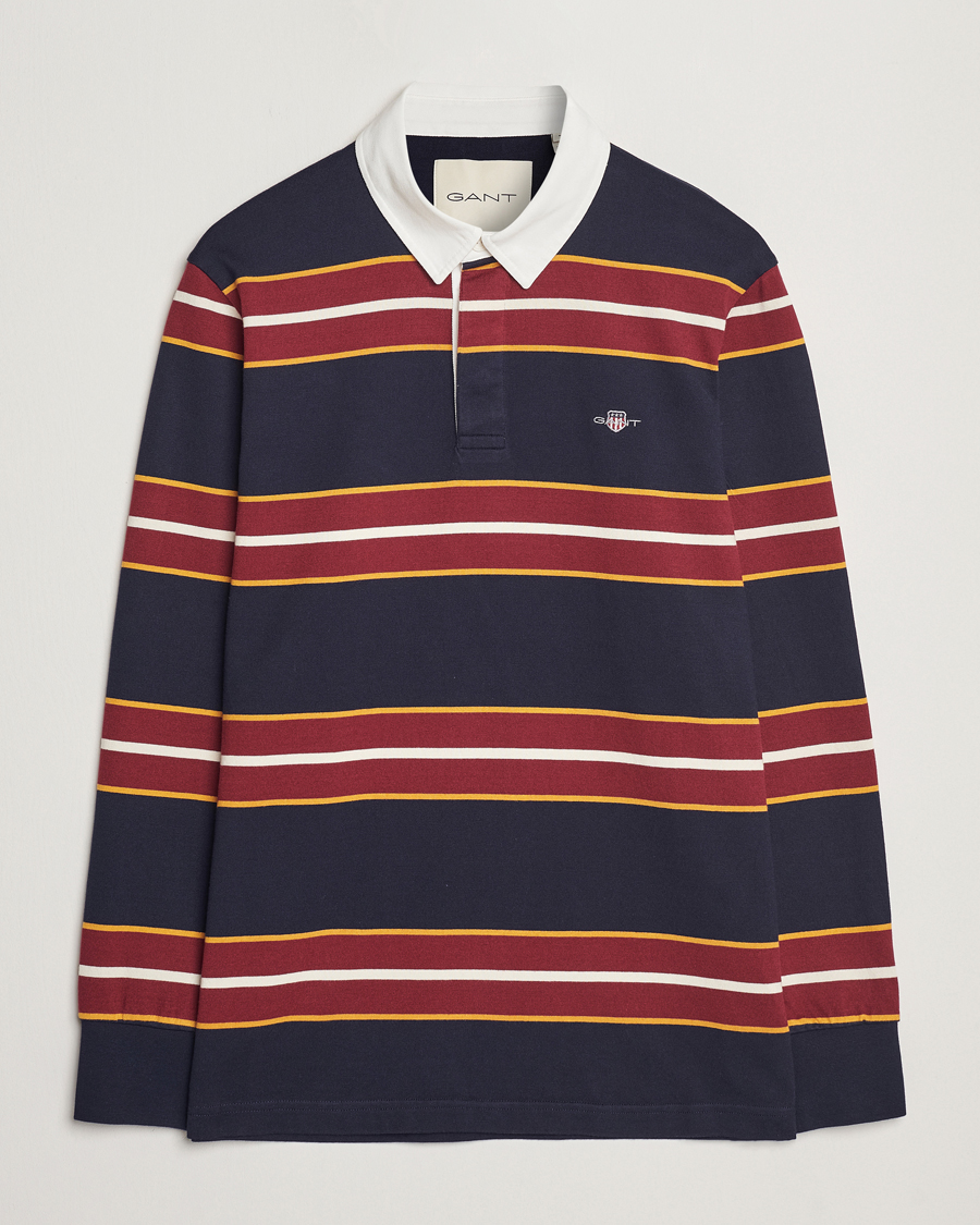 Hombres | Jerséis y prendas de punto | GANT | Yarn Dyed Striped Heavy Rugger Evening Blue
