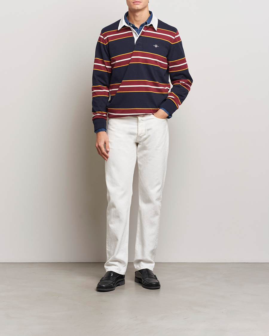 Hombres | Jerséis y prendas de punto | GANT | Yarn Dyed Striped Heavy Rugger Evening Blue