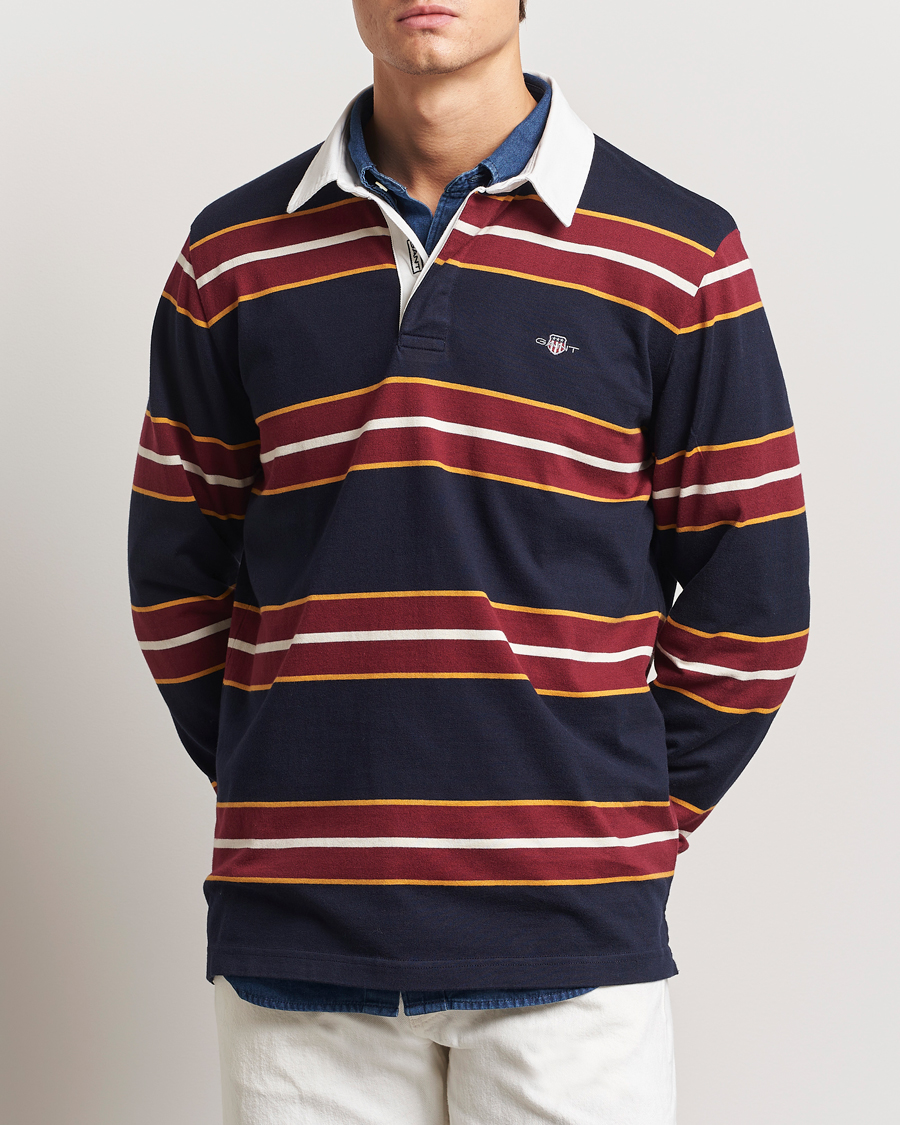 Hombres | Jerséis y prendas de punto | GANT | Yarn Dyed Striped Heavy Rugger Evening Blue
