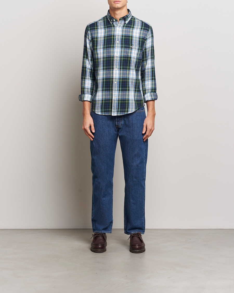 Hombres | Camisas | Gant | Regular Flannel Check Shirt Tartan Green