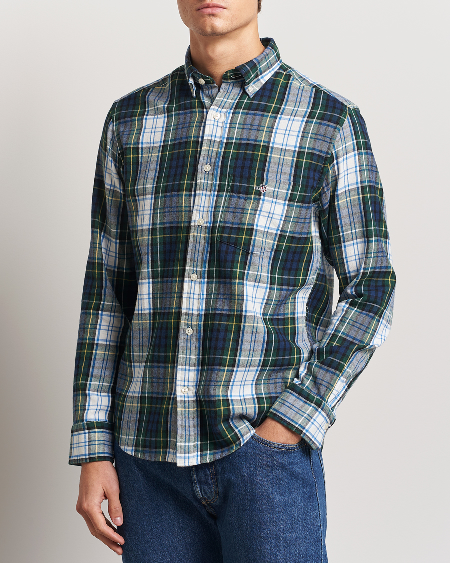 Hombres | Camisas | Gant | Regular Flannel Check Shirt Tartan Green