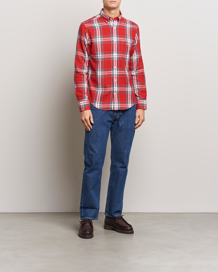 Hombres | Camisas | Gant | Regular Flannel Check Shirt Ruby Red