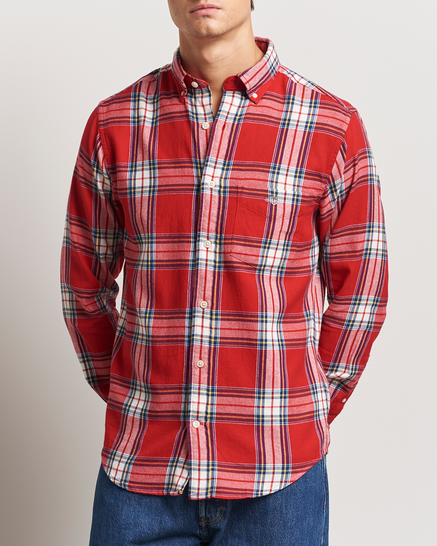 Hombres | Camisas | Gant | Regular Flannel Check Shirt Ruby Red